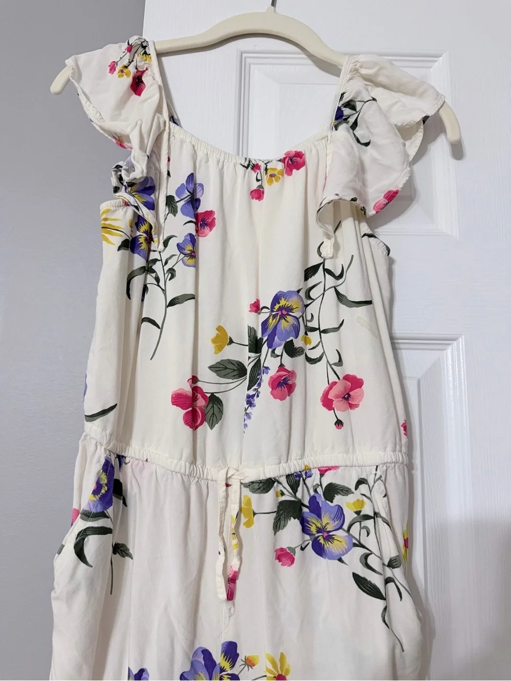Girls Floral Jumpsuit with Drawstring Waist